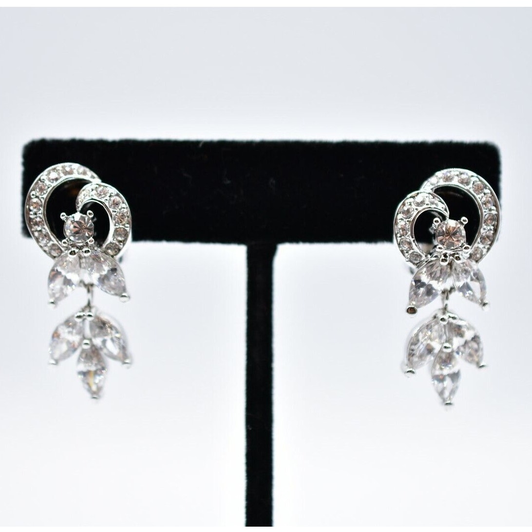 Nolan Miller Vintage Crystal Clip On Earrings Silver Dangle Signed 1990s Bin5 35$